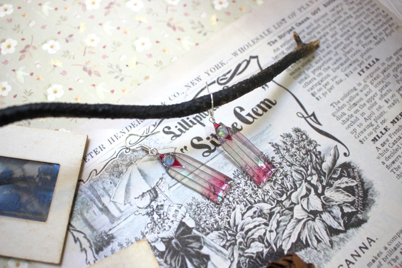 Серьги "Розовые витражи" в технике витраль — изображение 4