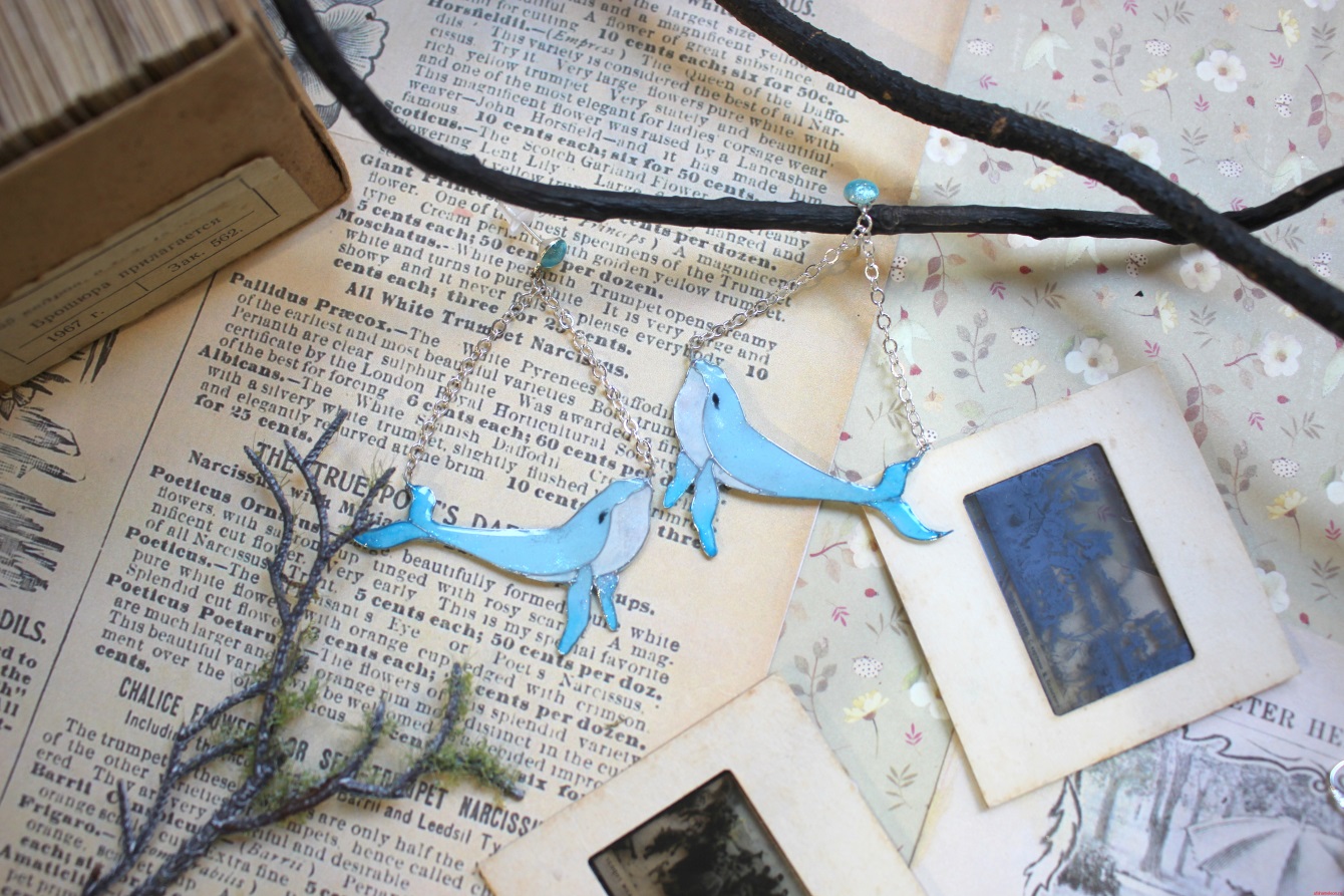 Серьги «Киты» в технике витраль — изображение 3