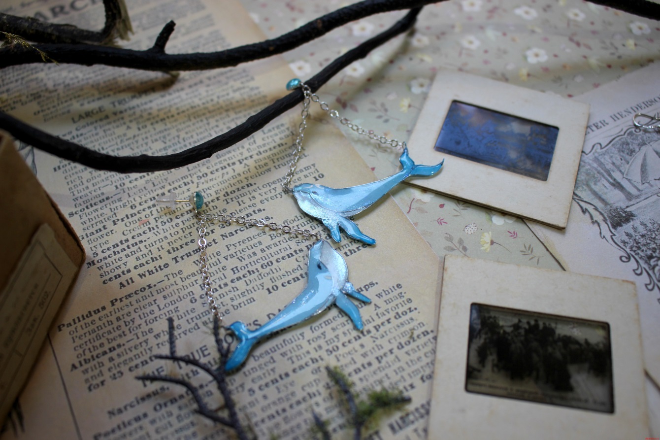 Серьги «Киты» в технике витраль — изображение 5