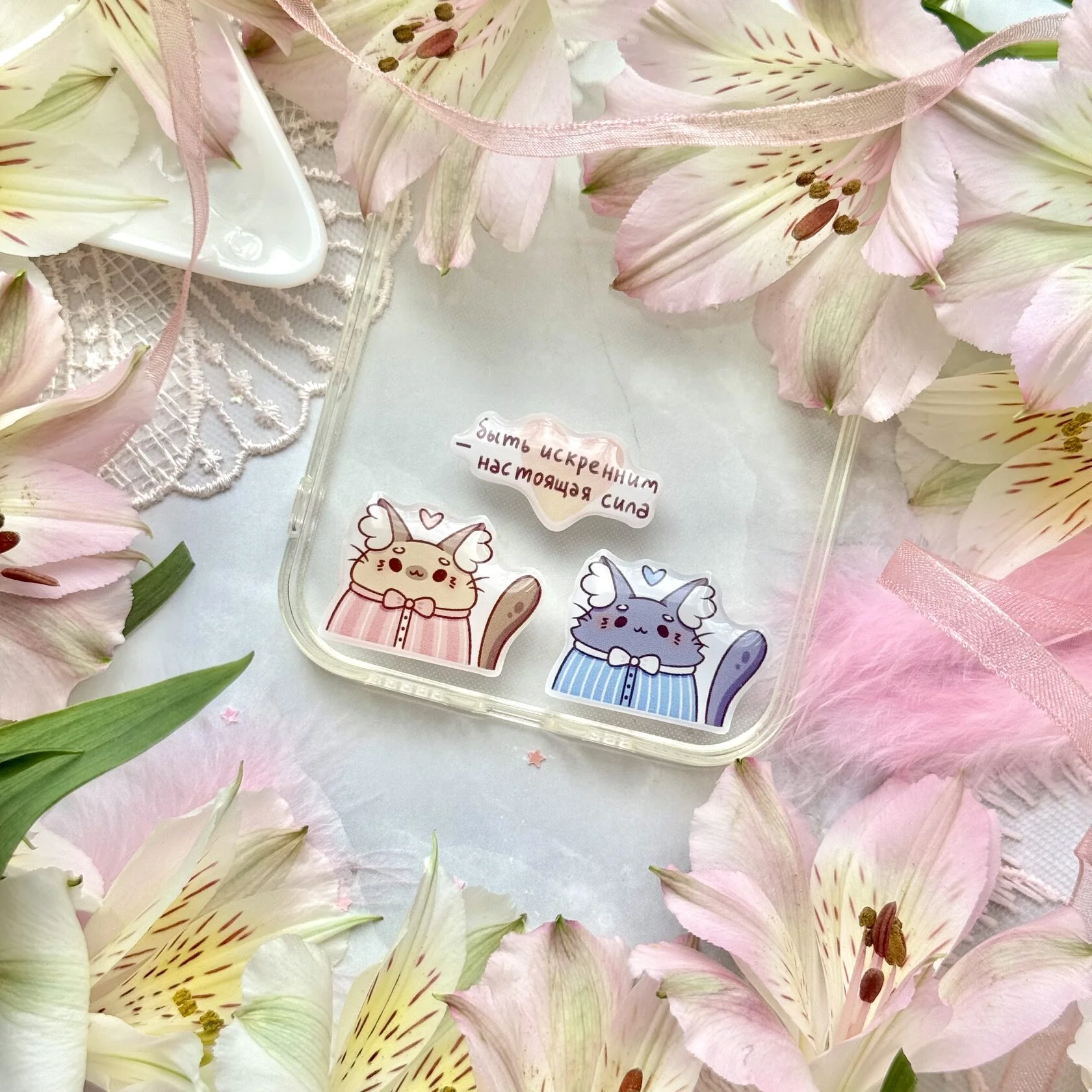 Объёмная наклейка "Котик в пижамке" розовый Lavkot — изображение 2